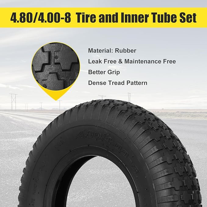 Upgrade 4.80/4.00-8 Tire and Inner Tube Set - Thick Replacement Pneumatic Rubber Wheelbarrow Tire - Wheel Barrow Wheels and Tires for Hand Truck Garden Cart 1 Pack