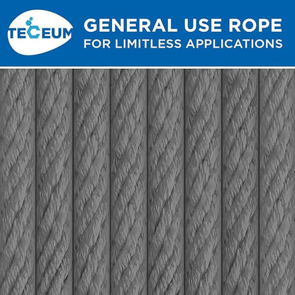 TECEUM Cotton Rope 3/16” (5 mm) – 100 FT – Strong All-Purpose Braided Rope – Natural Cotton – for Crafting, Сamping, Clothes Line, DIY, Indoor & Outdoor Use – Gray