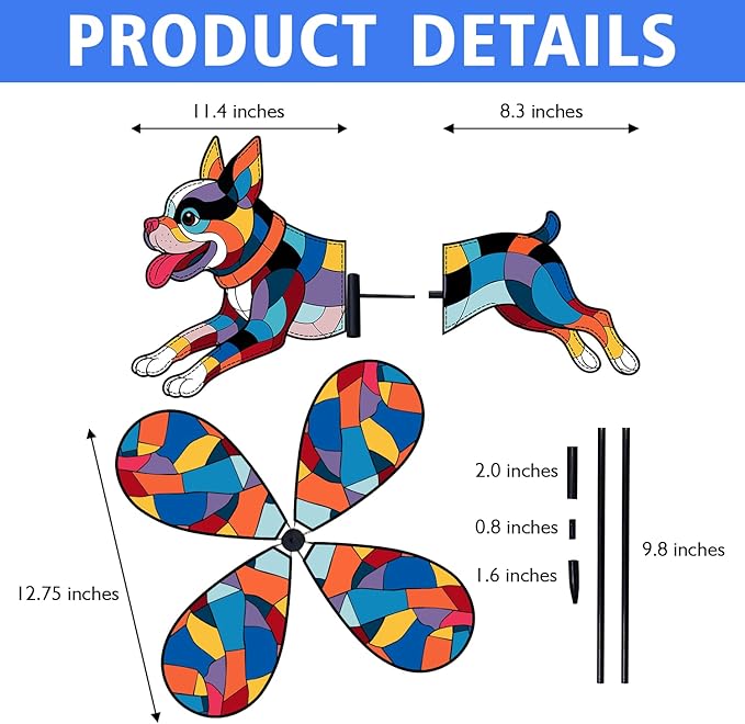Boston Terrier Petite Spinner Outdoor, Boston Terrier Dog Wind Spinner for Yard and Garden