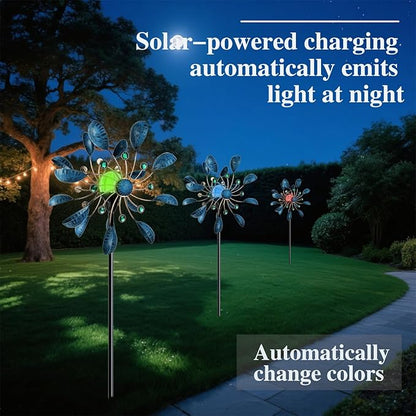 NUENUN Wind Spinner Outdoor Metal - Multi-Color Seasonal LED Lighting Solar Powered Glass Ball with Kinetic Wind Spinner Dual Direction for Patio Lawn & Garden (Blue with Light)