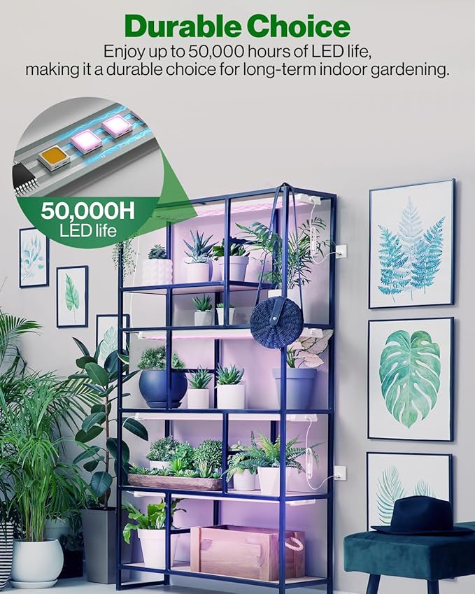 Sunco 6 Pack Grow Lights for Indoor Plants LED, 4FT Grow Light for Greenhouse, 80W, Full Spectrum, Integrated Suspended Fixture, Linkable, Plug in, for Seedlings, Vegetables, Flowers.