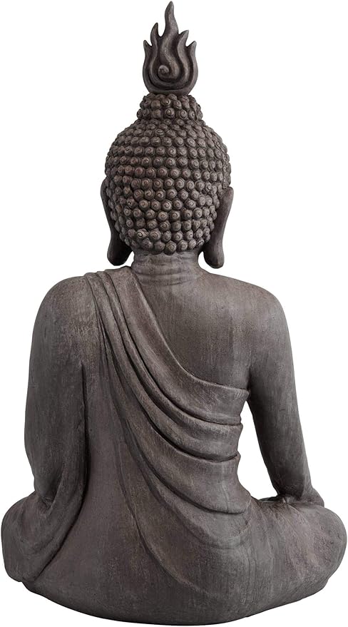 John Timberland Large Tall Sitting Buddha Statue Sculpture Zen Asian Japanese Garden Decor Indoor Outdoor Front Porch Patio Yard Outside Home Balcony House Lawn Stone Gray Finish Resin 42" High