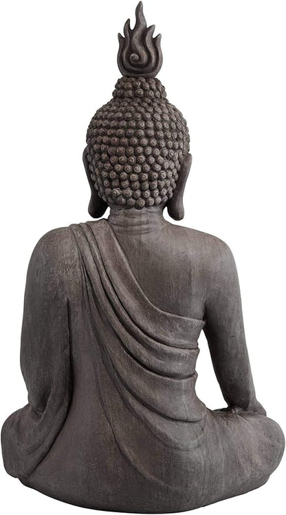 John Timberland Large Tall Sitting Buddha Statue Sculpture Zen Asian Japanese Garden Decor Indoor Outdoor Front Porch Patio Yard Outside Home Balcony House Lawn Stone Gray Finish Resin 42" High