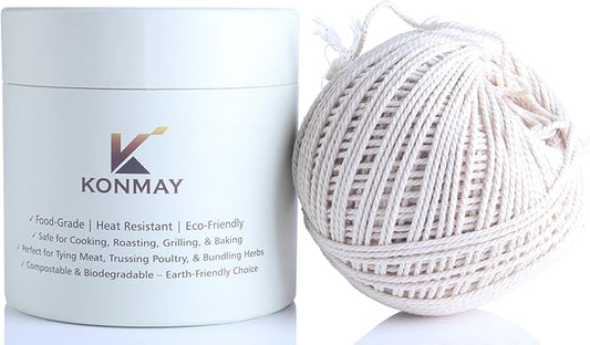 KONMAY 1.5mm Butcher 's Twine – 490ft 100% Cotton Cooking String, Baker Twine for Trussing, Roasting, Grilling, Tying Meat, Herbs & Sausages,Packed in a Paper Box with Feeding Hole