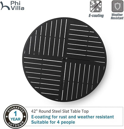 PHI VILLA 5 Pieces Outdoor Round Dining Set for 4, Steel Circle Table with Umbrella Hole & Stacking Wrought Iron Chairs, Modern Dining Furniture Set for Patio, Deck, Yard, Porch