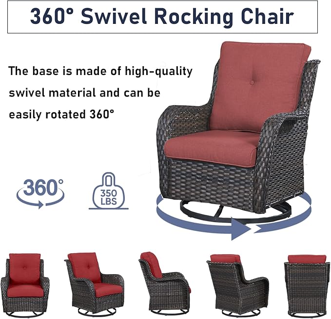 Outdoor Furniture Set：8 Pieces Patio Furniture Set with Outdoor Swivel Rocker Patio Chairs, Brown/Red