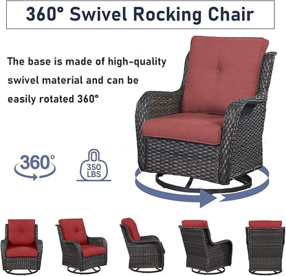 Swivel Rocker Patio Chairs：2 Pieces Patio Swivel Rocker Chairs with Wicker Armrests Patio Swivel Rocking Chairs Outdoor Swivel Rocker Patio Chair