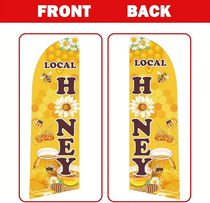 Honey for Sale Sign Feather Flag, 9.18FT Double-Sided Outdoor Advertising Swooper Banner with Pole Kit & Ground Stake – Tear-Resistant Polyester Feather Flag for Shops, Events & Promotions