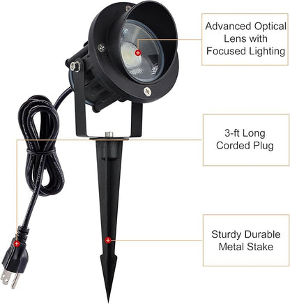 GBS9809 LED Spotlights, 9W 120V Line Voltage, 5000K Daylight, with Metal Ground Stake, Outdoor Flag Light, Landscape Spotlight, Corded Plug, Not Dimmable (Pack of 2)