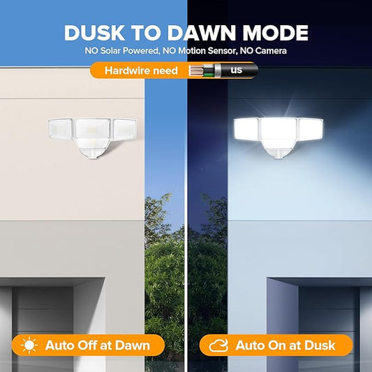 LUTEC 80W Dusk to Dawn Flood Lights Outdoor, 9000LM Super Bright LED Security Light with Photocell, IP65 Waterproof, 5000K Daylight, Hardwired 4 Heads Floodlight for Garage, Yard -2 Pack (White)