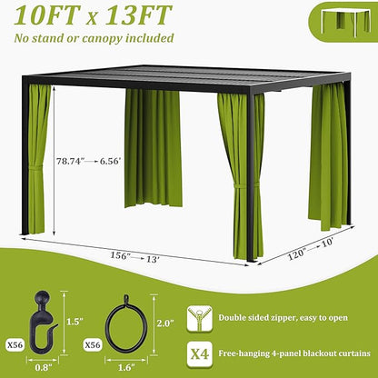 Gazebo Universal Replacement Privacy Curtain,10'×13' Gazebo Outdoor Waterproof Curtains, 4-Panels Sidewall Curtains with Double Zipper for Patio Canopy, Garden and Backyard (Curtain Only)