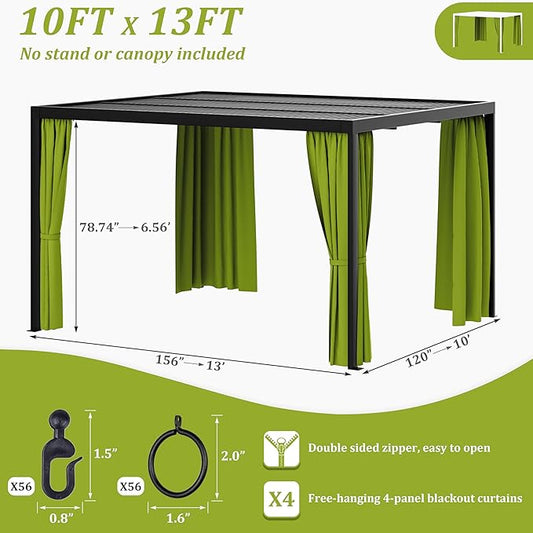 Gazebo Universal Replacement Privacy Curtain,10'×13' Gazebo Outdoor Waterproof Curtains, 4-Panels Sidewall Curtains with Double Zipper for Patio Canopy, Garden and Backyard (Curtain Only)
