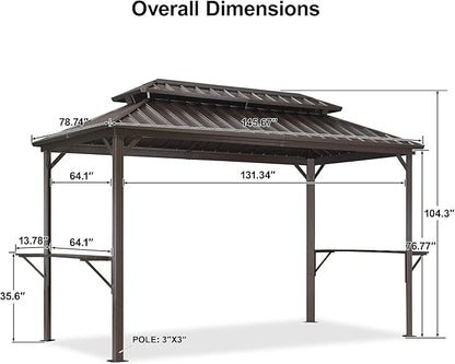 PURPLE LEAF 6.5' X 12' Hardtop Grill Gazebo for Patio Permanent Metal Roof with 2 Side Shelves Deck Yard Tent Aluminum Garden Outside Sun Shade Outdoor BBQ Canopy