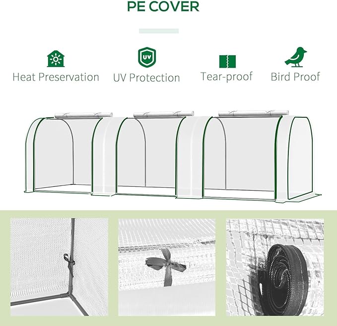 Mini Greenhouse with Roll-Up Zipper Door, Heavy Duty PE Cover, Sturdy Steel Frame, Portable Garden Plant Tent for Indoor Outdoor, Balcony, Patio, Seedlings, Fruits & Vegetables, 297x100x80Cm