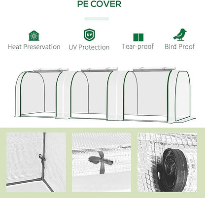 Mini Greenhouse with Roll-Up Zipper Door, Heavy Duty PE Cover, Sturdy Steel Frame, Portable Garden Plant Tent for Indoor Outdoor, Balcony, Patio, Seedlings, Fruits & Vegetables, 297x100x80Cm