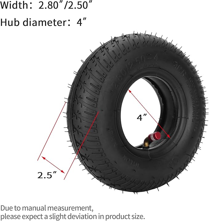 2.80/2.50-4" Tire and Inner Tube Compatible with Utility Cart Dolly Hand Truck Wheelbarrows Trolly Lawn Mowers Garden Carts Trailers Wagons Pressure Washer Air Compressor Cart