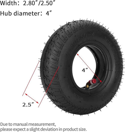 2.80/2.50-4" Tire and Inner Tube Compatible with Utility Cart Dolly Hand Truck Wheelbarrows Trolly Lawn Mowers Garden Carts Trailers Wagons Pressure Washer Air Compressor Cart