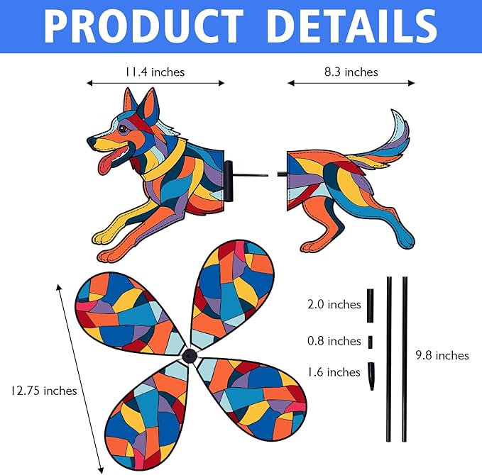 German Shepherd Petite Spinner Outdoor, German Shepherd Dog Wind Spinner for Yard and Garden