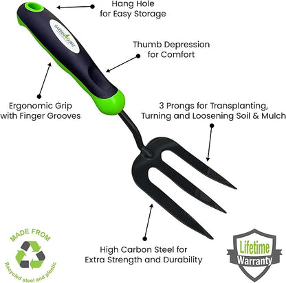 Garden Guru Hand Weeder Fork Tool – Rust Resistant High Carbon Steel – Ergonomic Handle – Great for Planting, Spreading Mulch, Weeding, Loosening & Transplanting Soil (2 Pack)