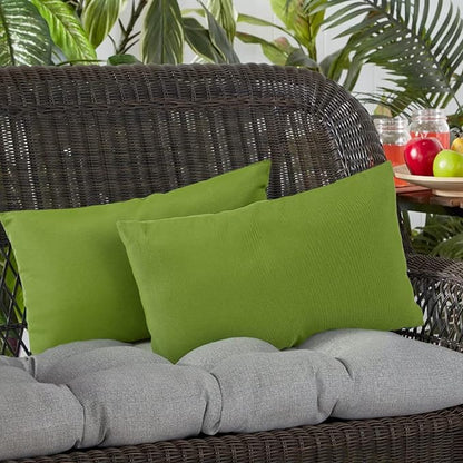 idee-home Outdoor Pillows with Inserts Included, Patio Outside Lumbar Pillows Waterproof Set of 2, 12 x 20 inch Green