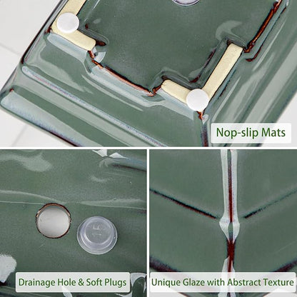 Ceramic Bonsai Pots with Drainage Hole Set of 2, Green Glazed Bonsai Planters for Indoor/Outdoor Use, Rectangular Shallow Bonzai Tree Pot for Succulent, Orchids, Cacti, Home, Patio, Garden, 8.7"x5.9"