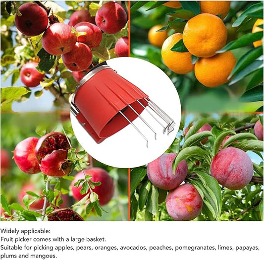 lyrlody Fruit Picker Pole Tool with Basket Telescoping Long Handle, 13FT Adjustable Orange Picker Pole Tool with Basket for Avocado Acorn Lemon Pear Mango Tree Picker