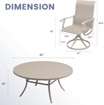 VICLLAX 9 Pieces Outdoor Dining Set, Patio Furniture Set of 8 Patio Swivel Dining Chairs and 60" Patio Round Table, Sandshell Chairs & Sandshell Tabletop