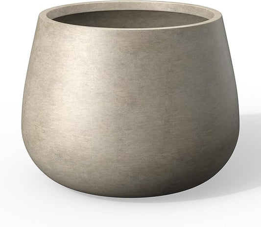 Kante Curva Series Planter, 21.3 Inch Round Concrete Plant Pot with Draiange Hole and Rubber Plug, Suitable for Indoor Plants, Home, Garden, Patio, Weathered Concrete