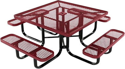 COATEDOUTDOORFURNITURE Heavy-Duty Portable Outdoor Kids Table with Umbrella Hole, Expanded Metal Kids Picnic Table, Commercial-Grade, Made in America (46 in, Square, Childrens, Burgundy)