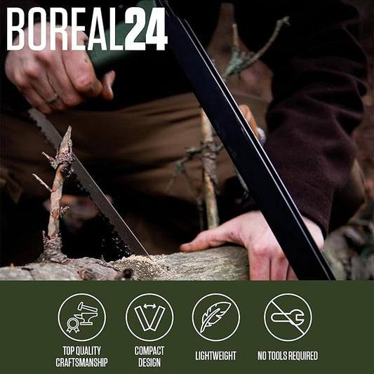 AGAWA - BOREAL24 Tripper Kit - Includes 24" Folding Saw, Nylon Carrying Case, 24" All-Purpose & 24" Aggressive Blade - For Camping, Hiking & Survival Gear (Black Frame/Green Handle)