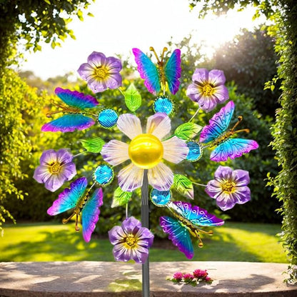 40" Solar Butterfly Wind Spinners Garden Stake, Solar Wind Sculpture Yard Art Decorations for Lawn,Patio&Yard & Garden Decor, Metal Whirligigs Wind Spinners Outdoor
