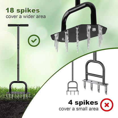 Lawn Aerator Spike Aeration Tool, Manual Grass Aerator Tool with 18 Iron Spikes, 37 Inch Manual Air Aerator Tool, Heavy Duty Lawn Aerating Tool for Grass, Yard