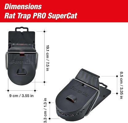 SWISSINNO Rat Trap PRO SuperCat - Reusable, Reliable and Effective - Powerful snap Trap for Rat Elimination Without False Catches, with Peanut Butter Bait - 2 Traps + 2 Bait Syringes