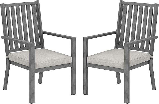 Patio Dining Chair Set of 2, Aluminum Outdoor Dining Chairs with Waterproof Cushions, Metal Outdoor Patio Furniture Seating for Porch, Balcony, Deck, Backyard, Gray