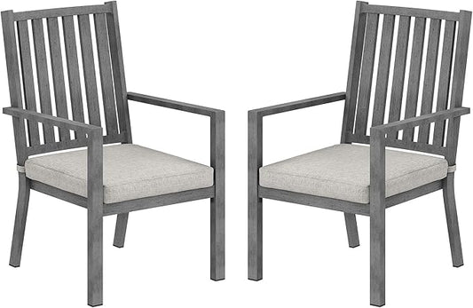 Patio Dining Chair Set of 2, Aluminum Outdoor Dining Chairs with Waterproof Cushions, Metal Outdoor Patio Furniture Seating for Porch, Balcony, Deck, Backyard, Gray