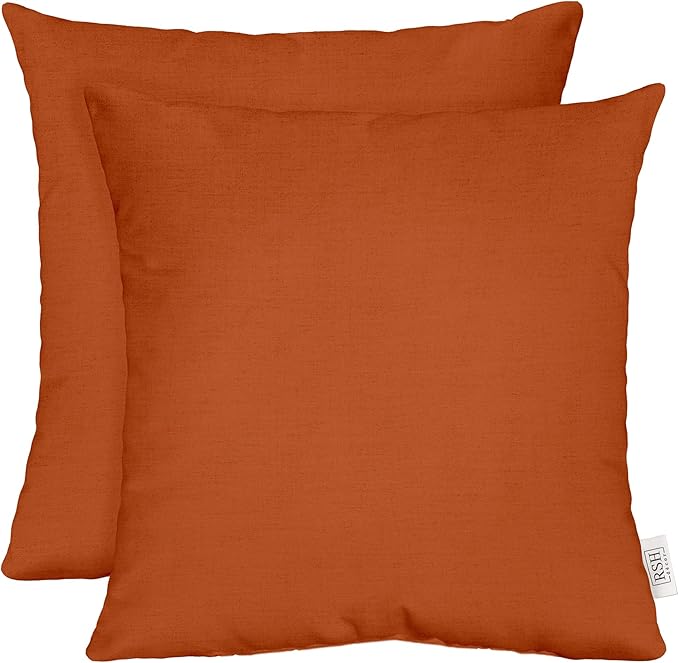 RSH DECOR: Sunbrella Square Throw Pillows Set of 2 | 20" x 20" | Water and Fade-Resistant Performance Fabric | Outdoor Pillow Covers with Down-Alternative Inserts | Canvas Rust