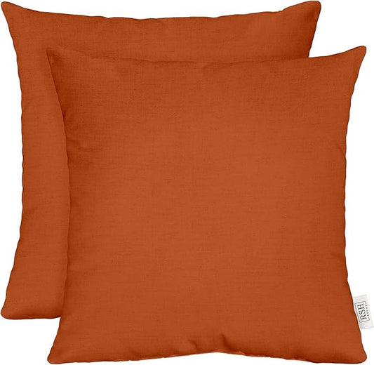 RSH DECOR: Sunbrella Square Throw Pillows Set of 2 | 17" x 17" | Water and Fade-Resistant Performance Fabric | Outdoor Pillow Covers with Down-Alternative Inserts | Canvas Rust
