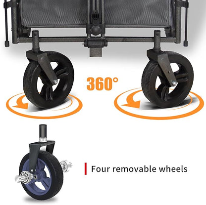 TMZ Collapsible Foldable Wagon Cart with Quick-Release Wheels and 2 Seats, Heavy Duty Wagon 265LBS Load Capacity for Camping Garden Shopping (Grey)