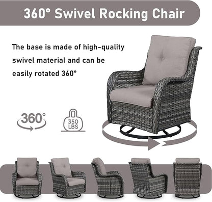 4 Piece Patio Furniture-with 50,000 BTU Gas Propane Fire Pit Table Outdoor Patio Furniture with Swivel Rocker Chairs,Outdoor Couch