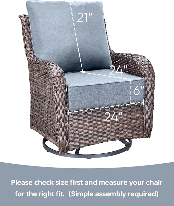 Luxury 24x24x6 Inch Outdoor Seat Cushions - Set of 2 Water Resistant Patio Chair Comfortable Cushion for Porch Rattan Dining Rocker Glider Chairs Loveseat Couch Sectional Sofa - Baby Blue