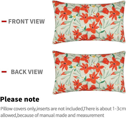 Pyonic Outdoor Pillows Cover Pack of 2 Floral Waterproof Throw Pillow Covers 12X20 inch Outdoor Lumbar Pillows for Patio Furniture Garden Outside Waterproof Pillow