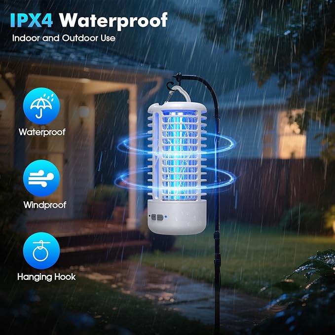 Rechargeable Bug Zapper（2 Pack）, Portable Electric Mosquito Killer for Indoor & Outdoor, Fly Trap for Camping, Patio, Garden, Kitchen, and Porch(White)