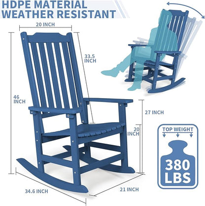 Outdoor Rocking Chair, Oversized All Weather High Back Porch Rocker, Patio Rockers for Outside