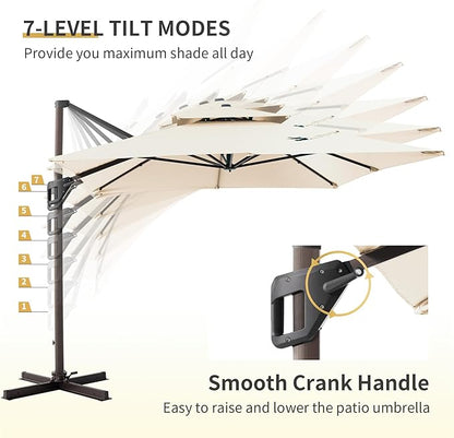 JZAC & QZYD 10 X 13 FT Cantilever Patio Umbrella Outdoor Rectangle Offset Large Double Top Heavy Duty Umbrellas with 360° Rotation for Pool Deck Backyard Garden, Beige