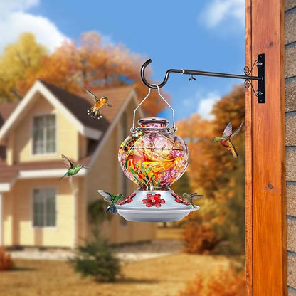 BOLITE Hummingbird Feeder, Hand Blown Glass Hummingbird Feeders for Outdoors Hanging, with Ant Moat and 5 Feeding Ports, 22 Ounces, Peony Flower Shape, Purple, Gifts for Women Men, Gifts for Mom Dad