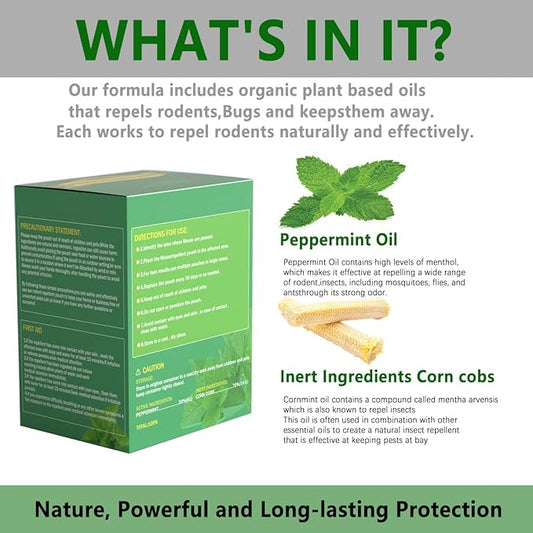 Mouse Repellent Pouches 10Pack with Peppermint Oil: Natural Rodent Repellent Indoor to Get Rid of Rats, Mice, Squirrels - Rat Repellents for House, Car, and Outdoor