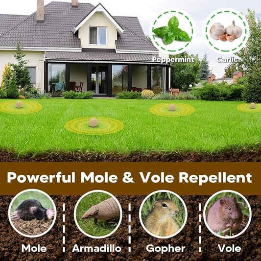 Mole Repellent, Gophers Repellent, Vole Repellant Outdoor, Armadillo Repellant Garden, Moles Control, Groundhog Repellents, Gopher Deterrent for Lawn, Keep Vole Out of Your Yard, Safe to Use-8P