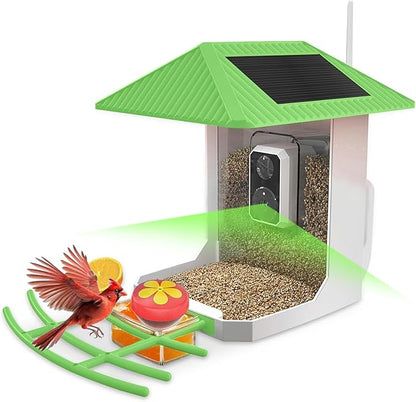 2.5K Smart Bird Feeder with Camera, 2.5L Birds Watching Camera with AI Identify Bird Species, Outdoor Birds Feeder House with Solar Panel for BirdLovers (Cyan)