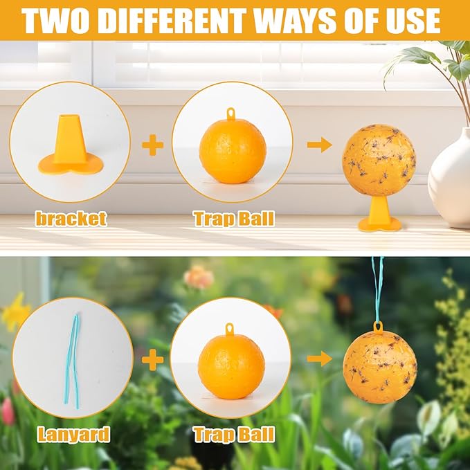 6 PCS Fly Trap Indoor Fly Sticky Ball, Hanging Fly Trap Outdoor Bug Gnat Trap Ball, Bug Catcher Ball for House Plants Kitchen Drain Yard Garden