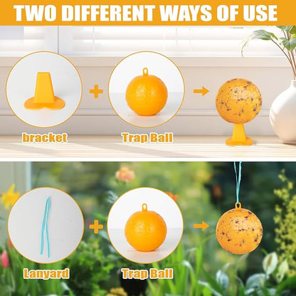6 PCS Fly Trap Indoor Fly Sticky Ball, Hanging Fly Trap Outdoor Bug Gnat Trap Ball, Bug Catcher Ball for House Plants Kitchen Drain Yard Garden